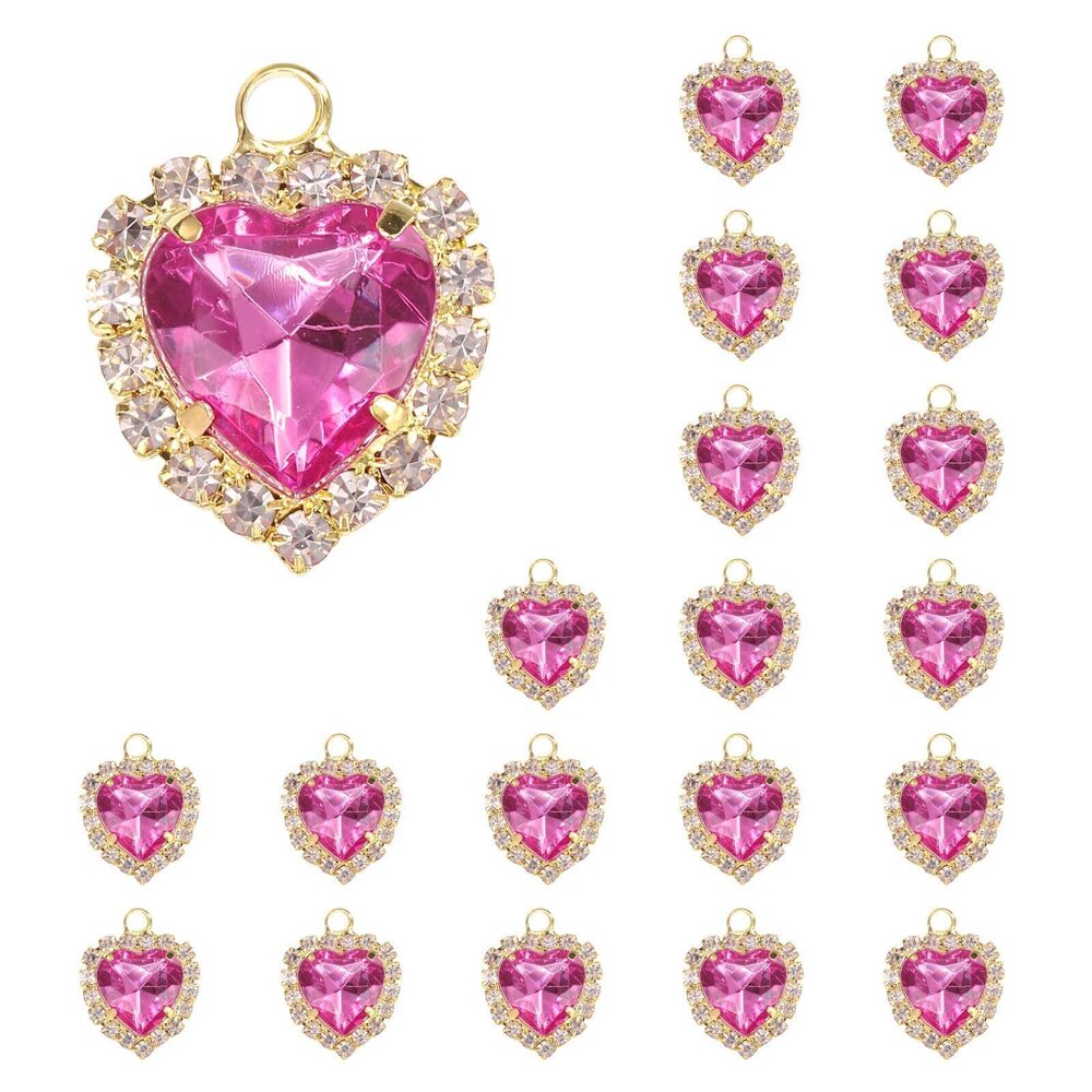1275 20 Pcs Rhinestone Heart Charm Crystal Heart Rhinestones Pendants Flat
